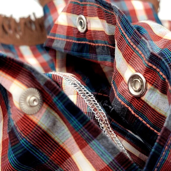 Plaid Halter Apron Cowgirl Country Girl  Top With Fringe Hem & Tie Back - Picture 9 of 15